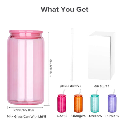 16 oz Sublimation Clear Colored Glass Can Tumbler | 25 Pack - FASTSUB