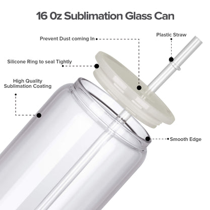16oz Clear Glass Sublimation Tumbler - Color Plastic Lid | 25 Pack - FASTSUB