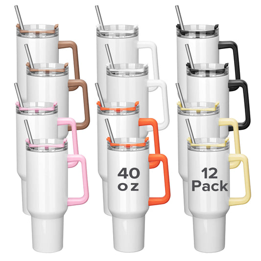 40 oz Sublimation Tumbler with Handle Bulk | 12 Pack - FASTSUB