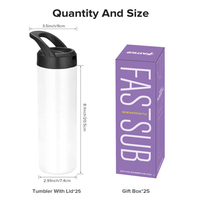 20 oz Sublimation Sports Water Bottle Blanks | 25 Pack