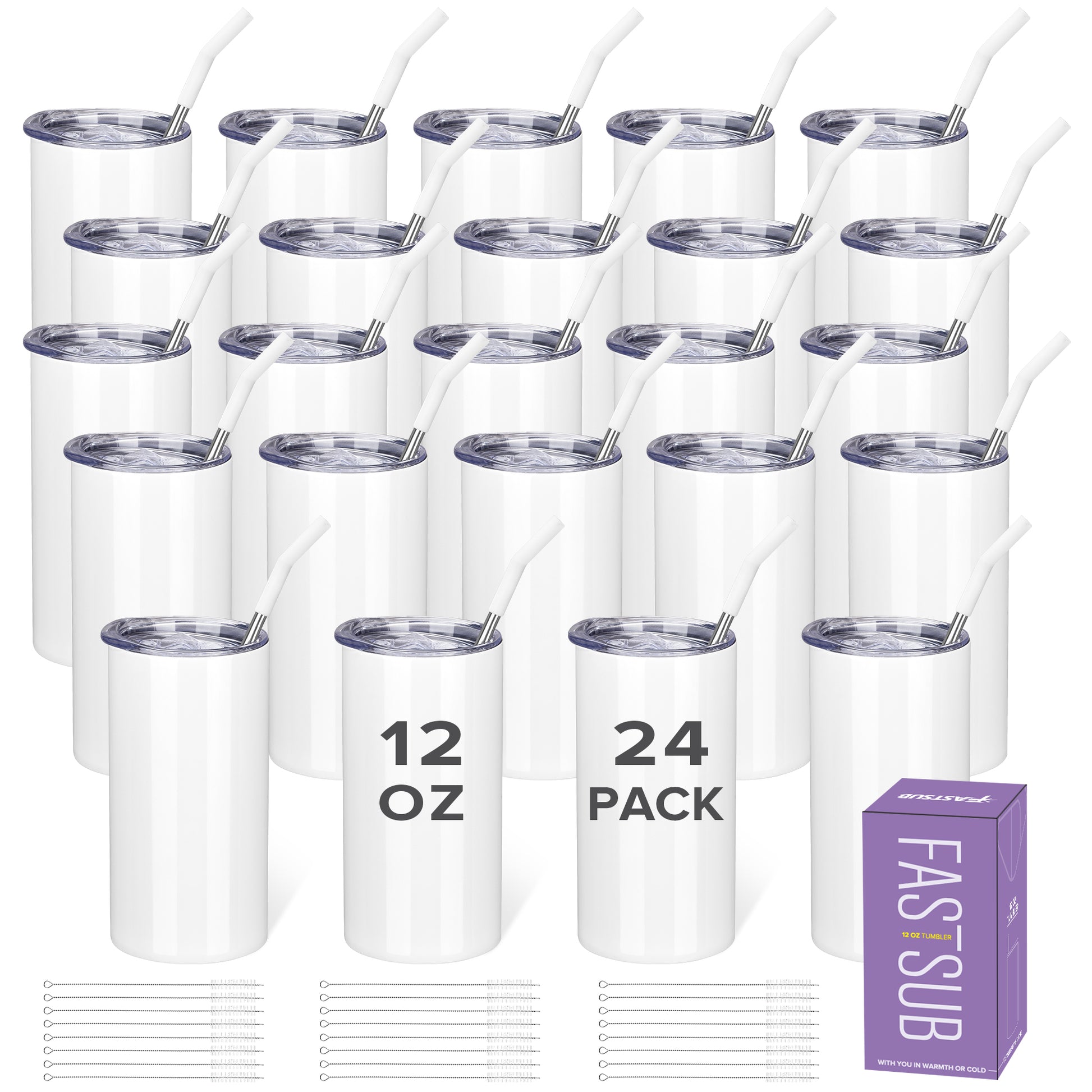 12 oz Skinny Sublimation Tumbler | 24 Pack - FASTSUB