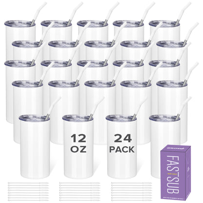 12 oz Skinny Sublimation Tumbler | 24 Pack - FASTSUB