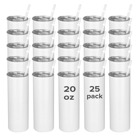 20oz Matte Flat Bottom Sublimation Skinny Tumblers | 25 Pack