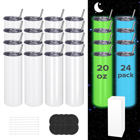 20oz Glow In The Dark Sublimation Skinny Tumbler | 24 Pack - FASTSUB