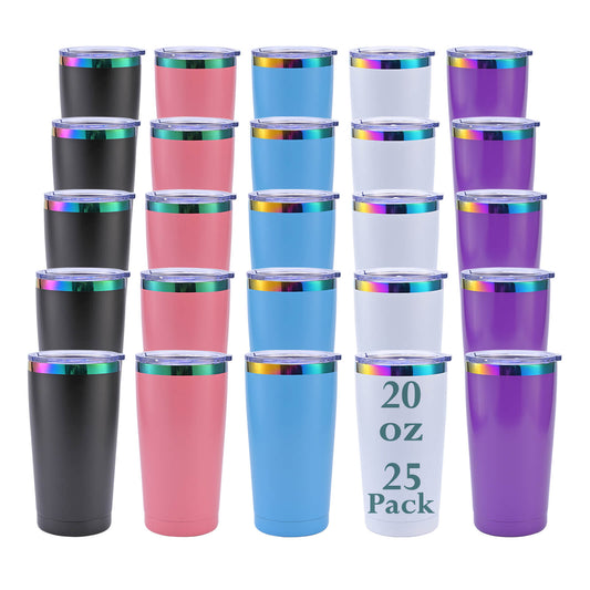 20 oz Powder Coated Car Tumbler - Rainbow Color Plated | 25 Pack