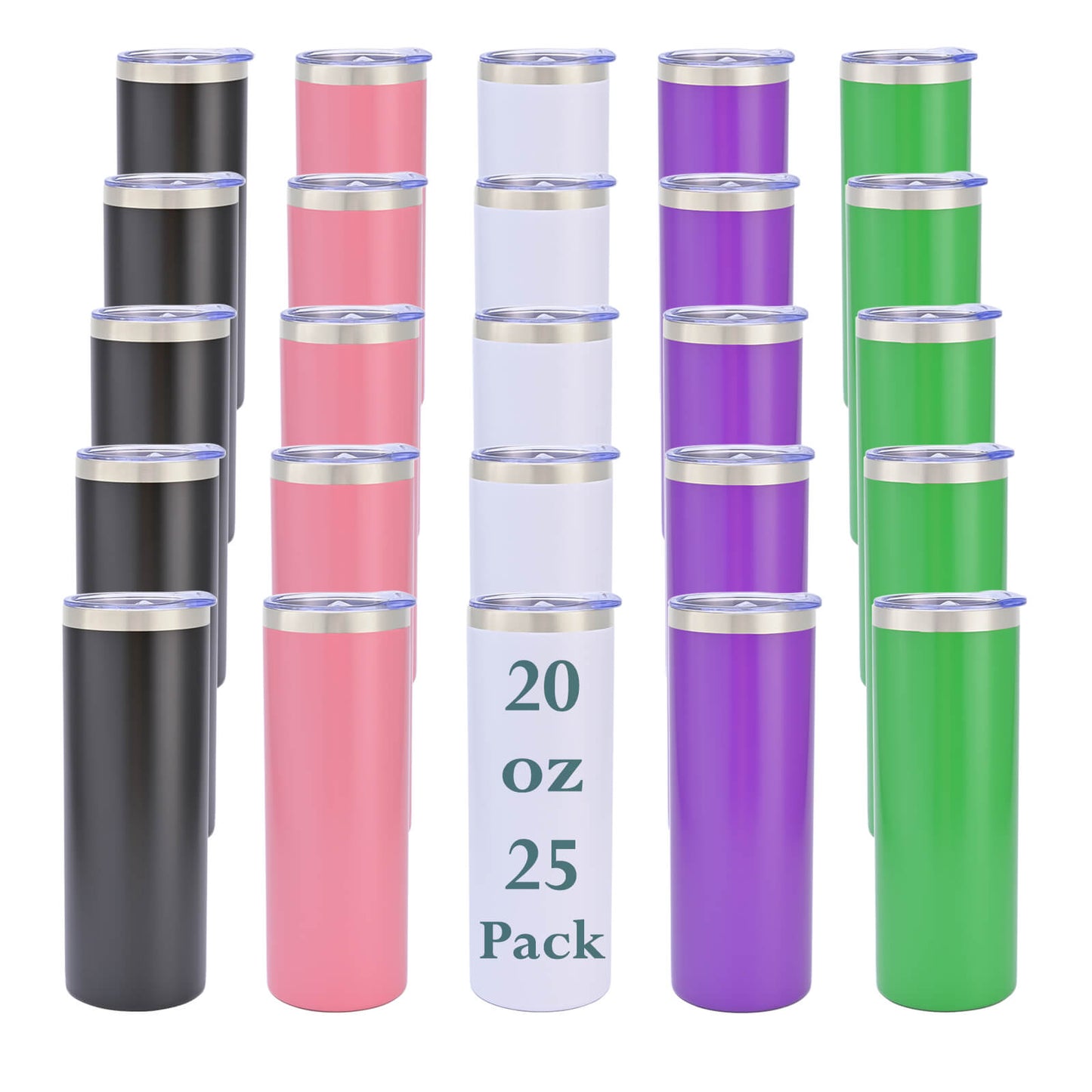 20 oz Powder Coated Skinny Tumbler - Sliver Color Plated | 25 Pack