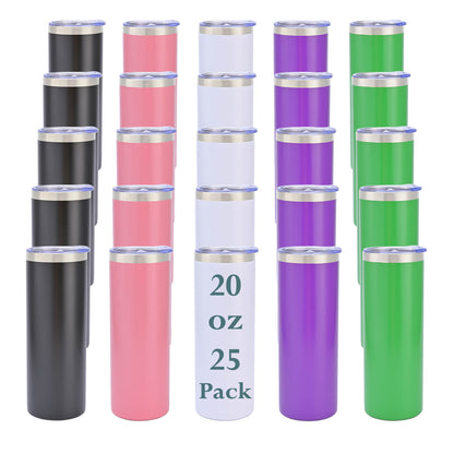 20 oz Powder Coated Skinny Tumbler - Sliver Color Plated | 25 Pack