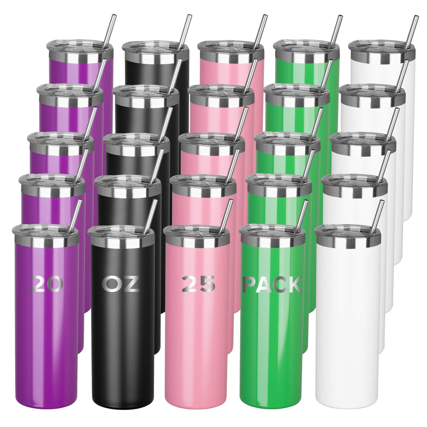 20 oz Powder Coated Skinny Tumbler - Sliver Color Plated | 25 Pack - FASTSUB