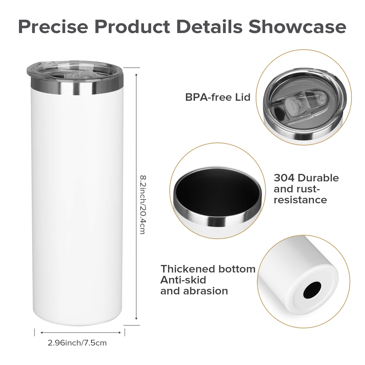 20 oz Powder Coated Skinny Tumbler - Sliver Color Plated | 25 Pack - FASTSUB