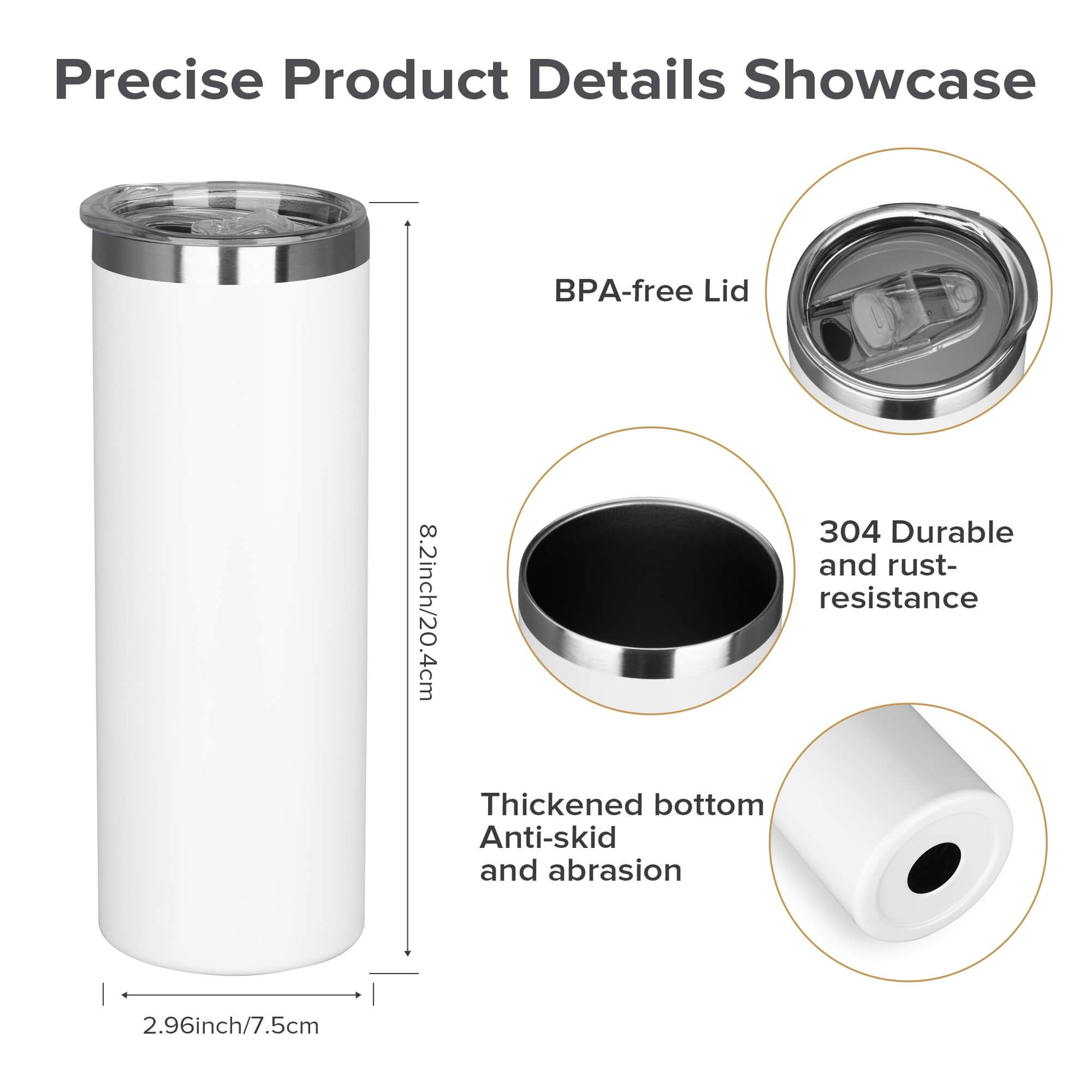 20 oz Powder Coated Skinny Tumbler - Sliver Color Plated | 25 Pack - FASTSUB