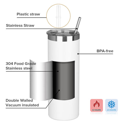 20 oz Powder Coated Skinny Tumbler - Sliver Color Plated | 25 Pack - FASTSUB
