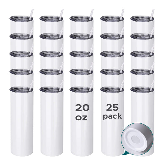 20oz Flat Bottom Sublimation Skinny Tumbler | 25 Pack - FASTSUB