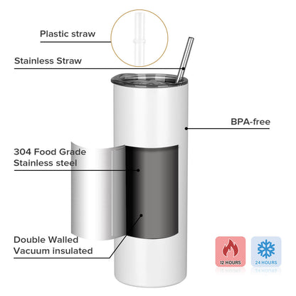 20 oz Powder Coated Skinny Tumbler | 25 Pack - FASTSUB