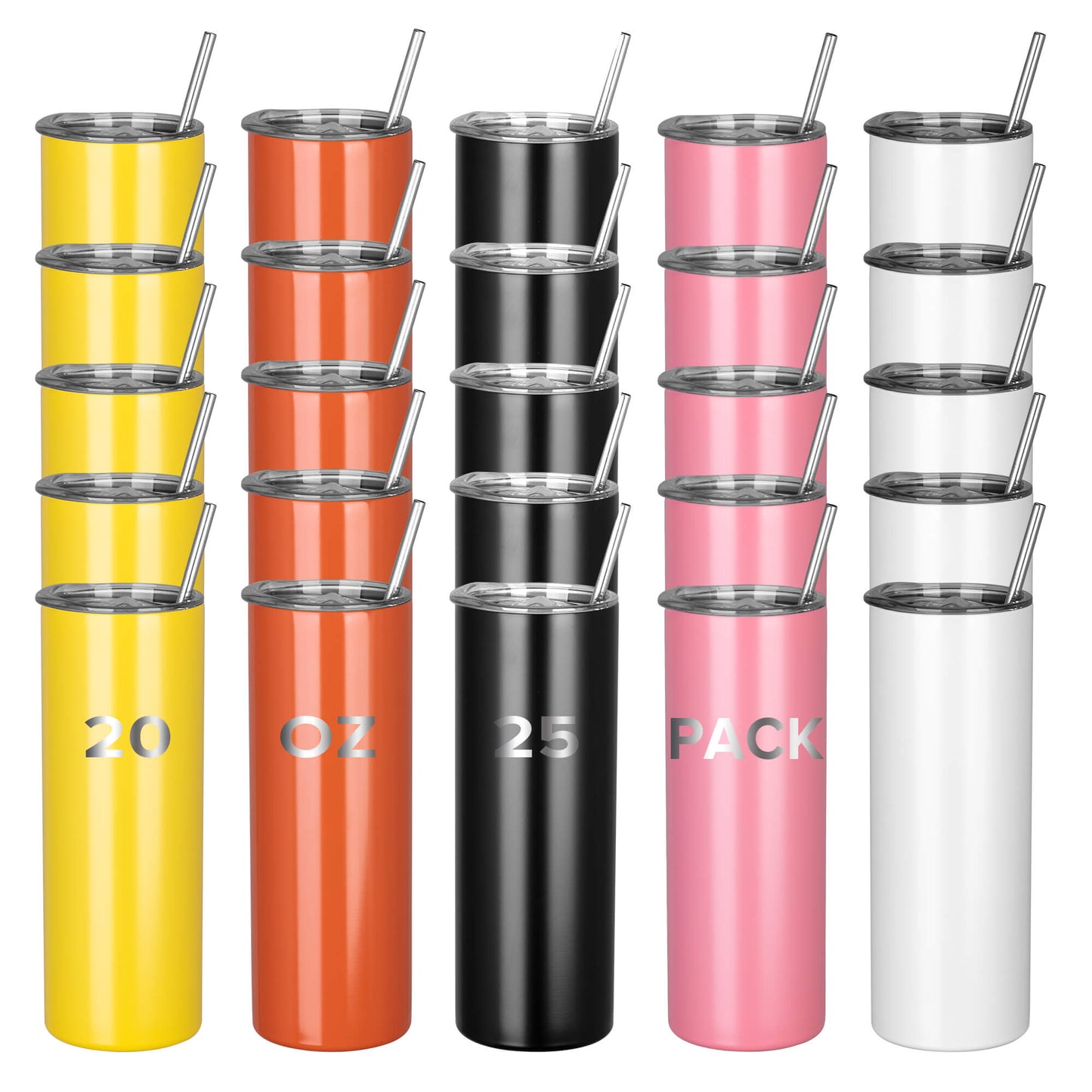 20oz Powder Coated Skinny Tumbler Bulk | 25 Pack - FASTSUB, bulk tumblers for laser engraving