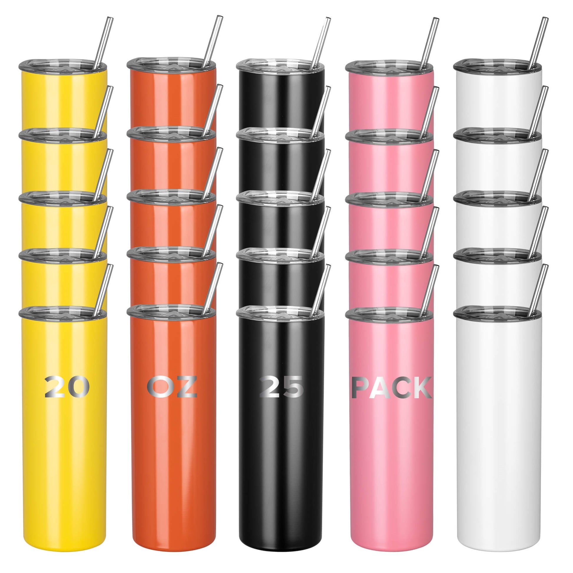 20oz Powder Coated Skinny Tumbler Bulk | 25 Pack - FASTSUB, bulk tumblers for laser engraving