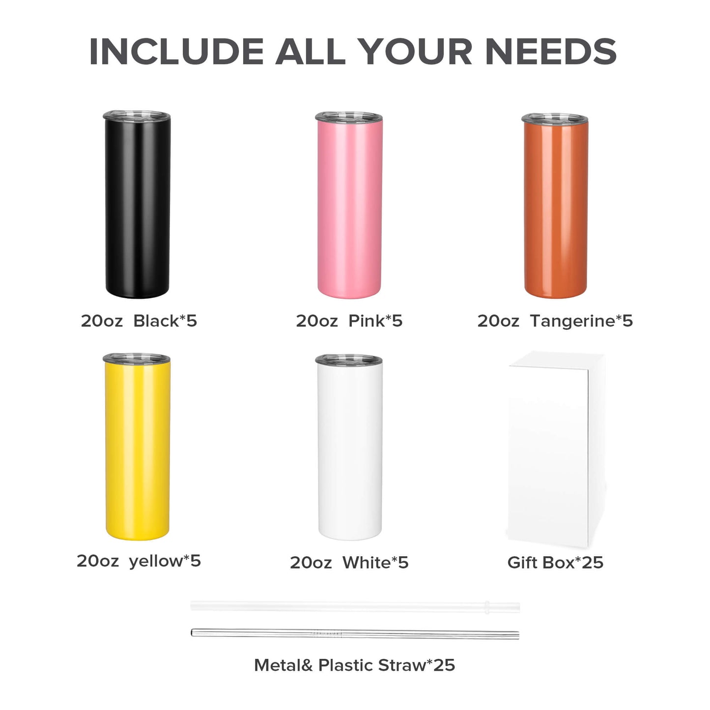 20oz Powder Coated Skinny Tumbler Bulk | 25 Pack - FASTSUB, bulk tumblers for laser engraving