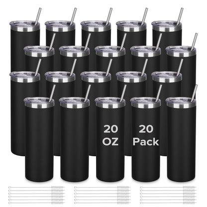 20 oz Powder Coated Skinny Tumbler - Black | 20 Pack