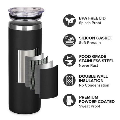20 oz Powder Coated Skinny Tumbler - Black | 20 Pack