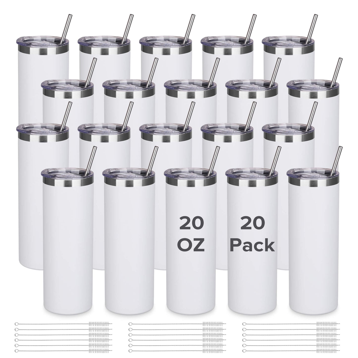 20 oz Powder Coated Skinny Tumbler - White | 20 Pack