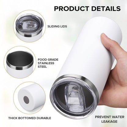 20 oz Powder Coated Skinny Tumbler - White | 20 Pack