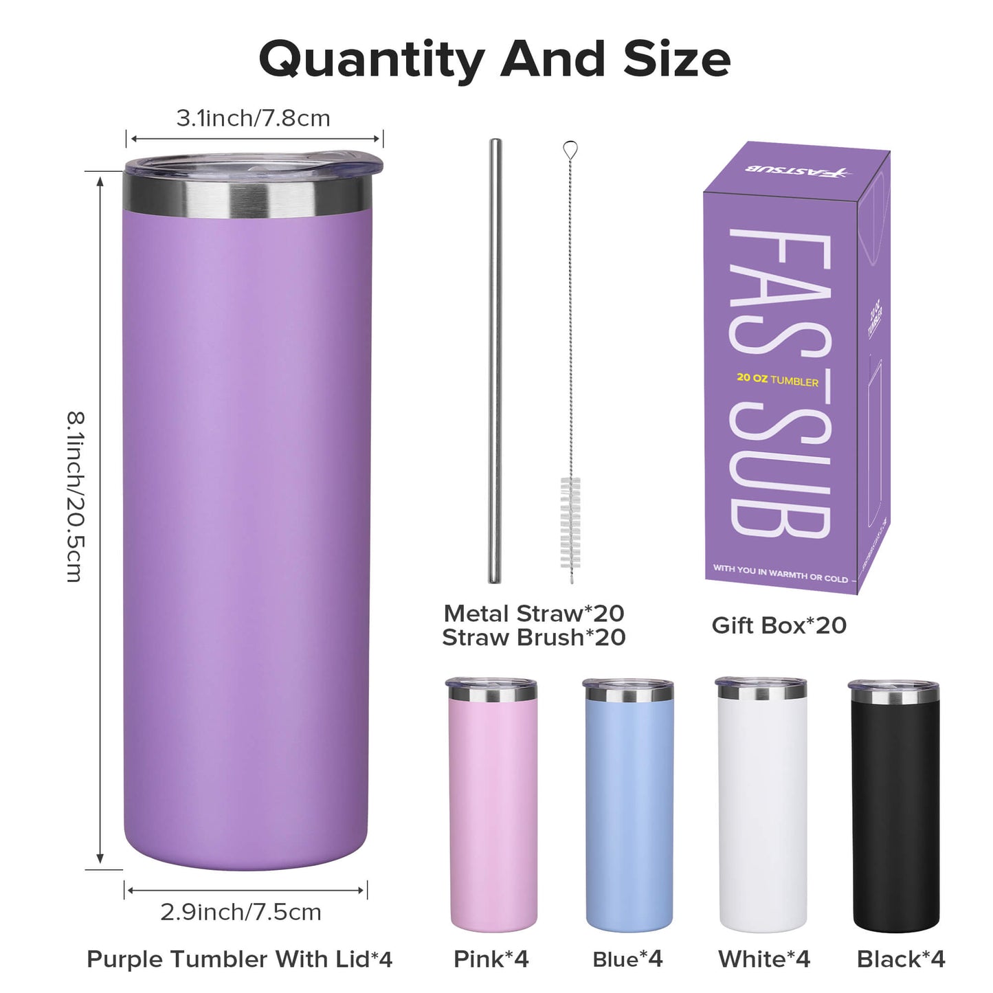 20 oz Powder Coated Skinny Tumbler | 20 Pack