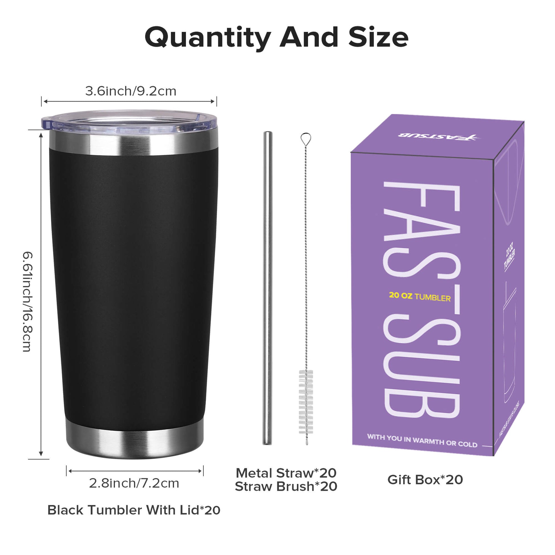 20 oz Powder Coated Tumbler - Black| 20 Pack