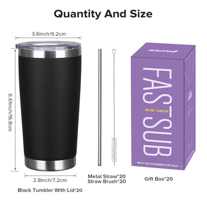 20 oz Powder Coated Tumbler - Black| 20 Pack