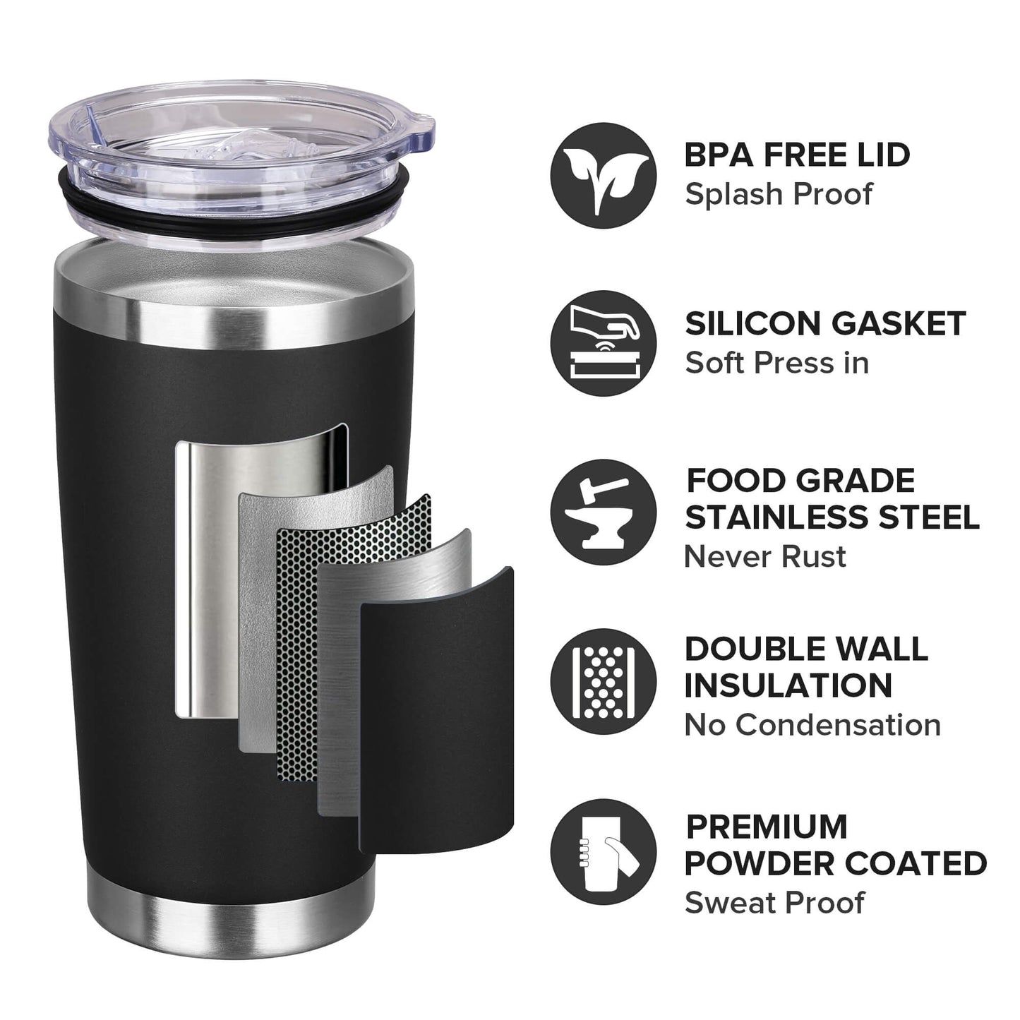20 oz Powder Coated Tumbler - Black| 20 Pack