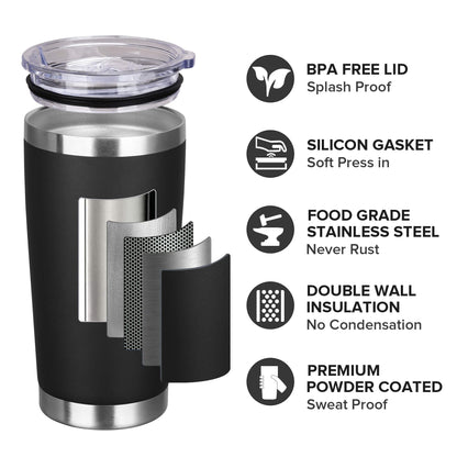 20 oz Powder Coated Tumbler - Black| 20 Pack