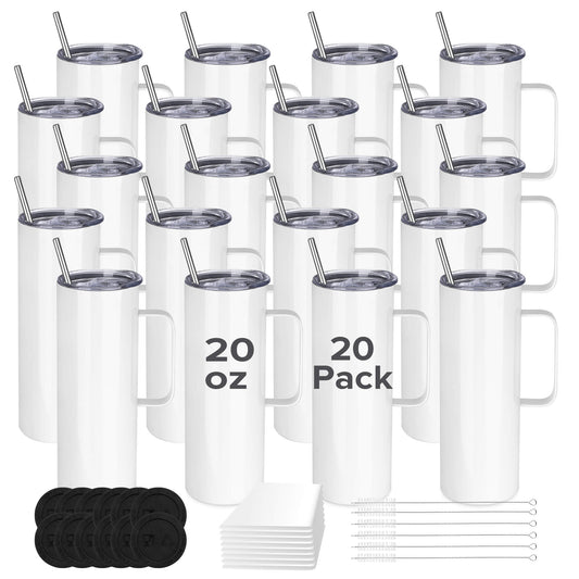 20 oz Sublimation Skinny Tumbler with Handle | 20 Pack