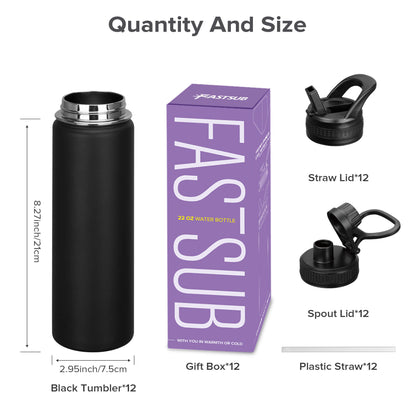 22 oz Powder Coated Duo Skinny Tumbler - Black | 12 Pack