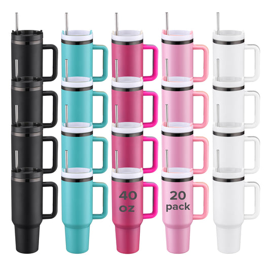 40 oz Powder Coated Tumbler with Removable Handle - Grey Sliver Color Plated | 20 Pack - FASTSUB