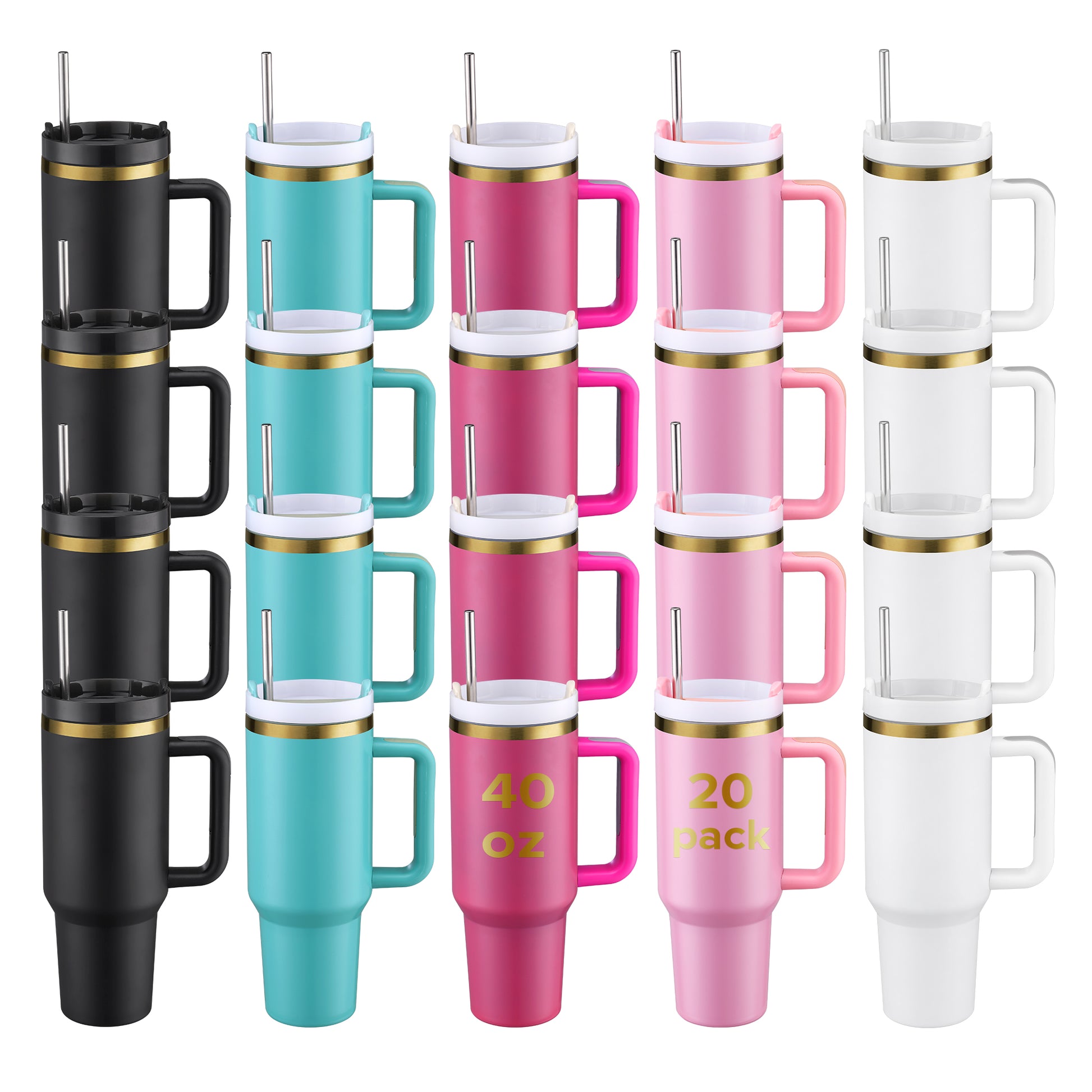 40 oz Travel Mug with Handle Powder Coated - Gold Plated | 20 Pack - FASTSUB