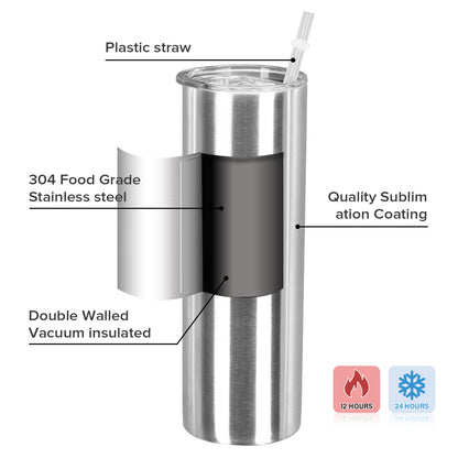 30oz Sublimation Skinny Stainless Silver Tumbler | 25 Pack