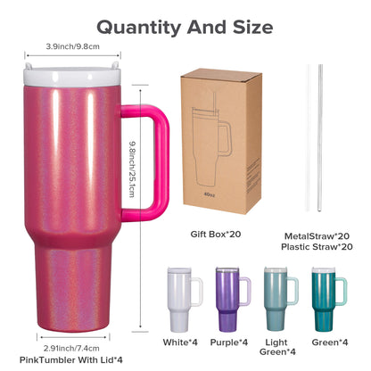 40oz Sublimation Tumbler with Removable Handle - Colored Glitter | 20 Pack