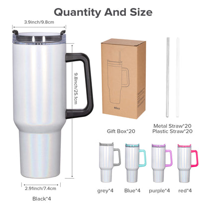 40oz Sublimation Tumbler with Removable Handle - White Glitter Shimmer | 20 Pack