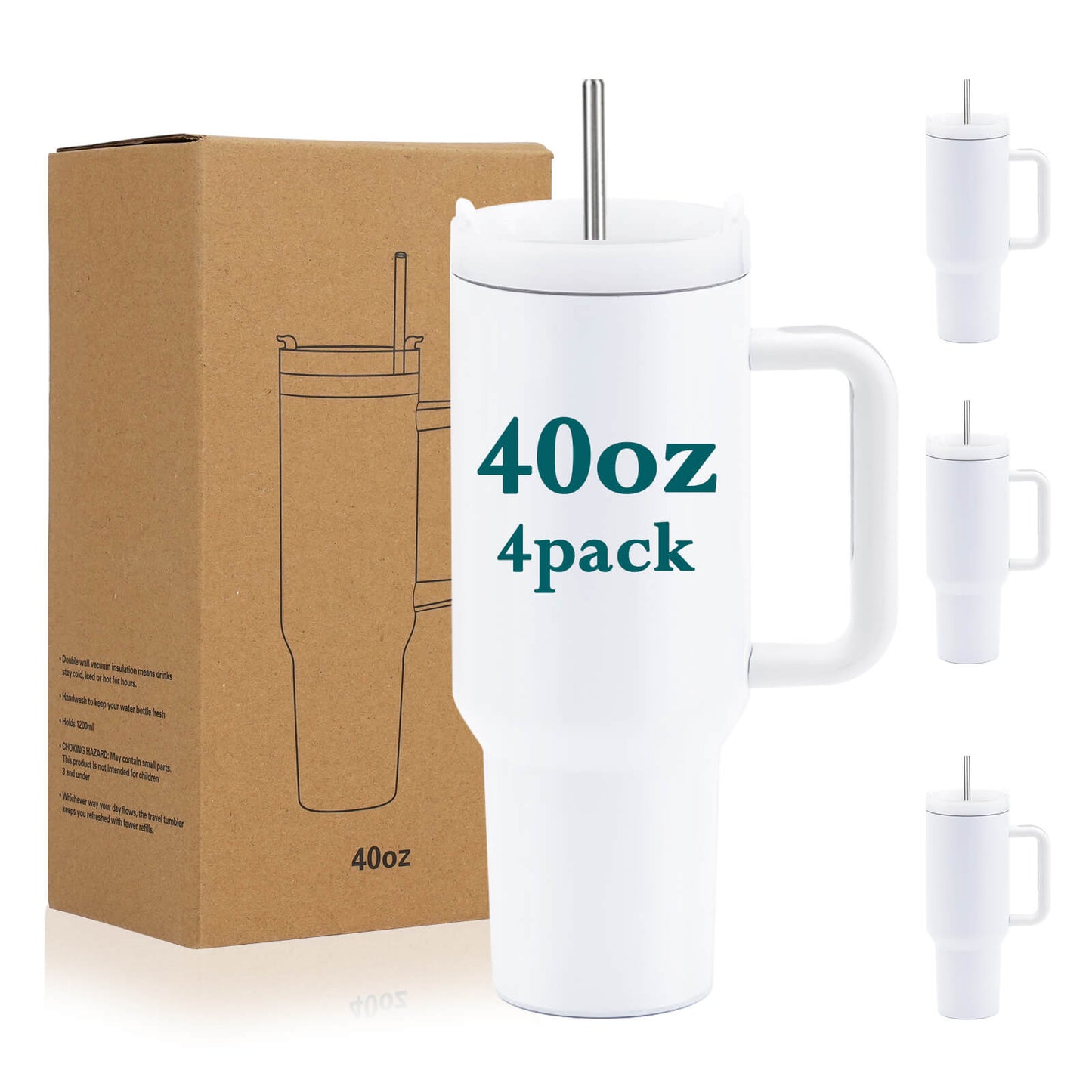 40oz Sublimation Tumbler With White Handle | 4 Pack