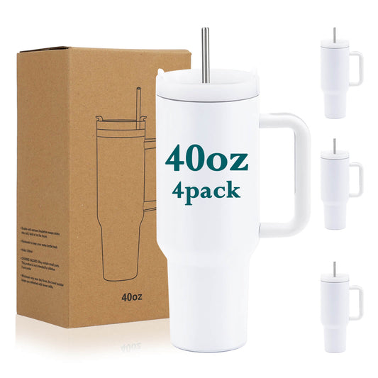 40oz Sublimation Tumbler With White Handle | 4 Pack