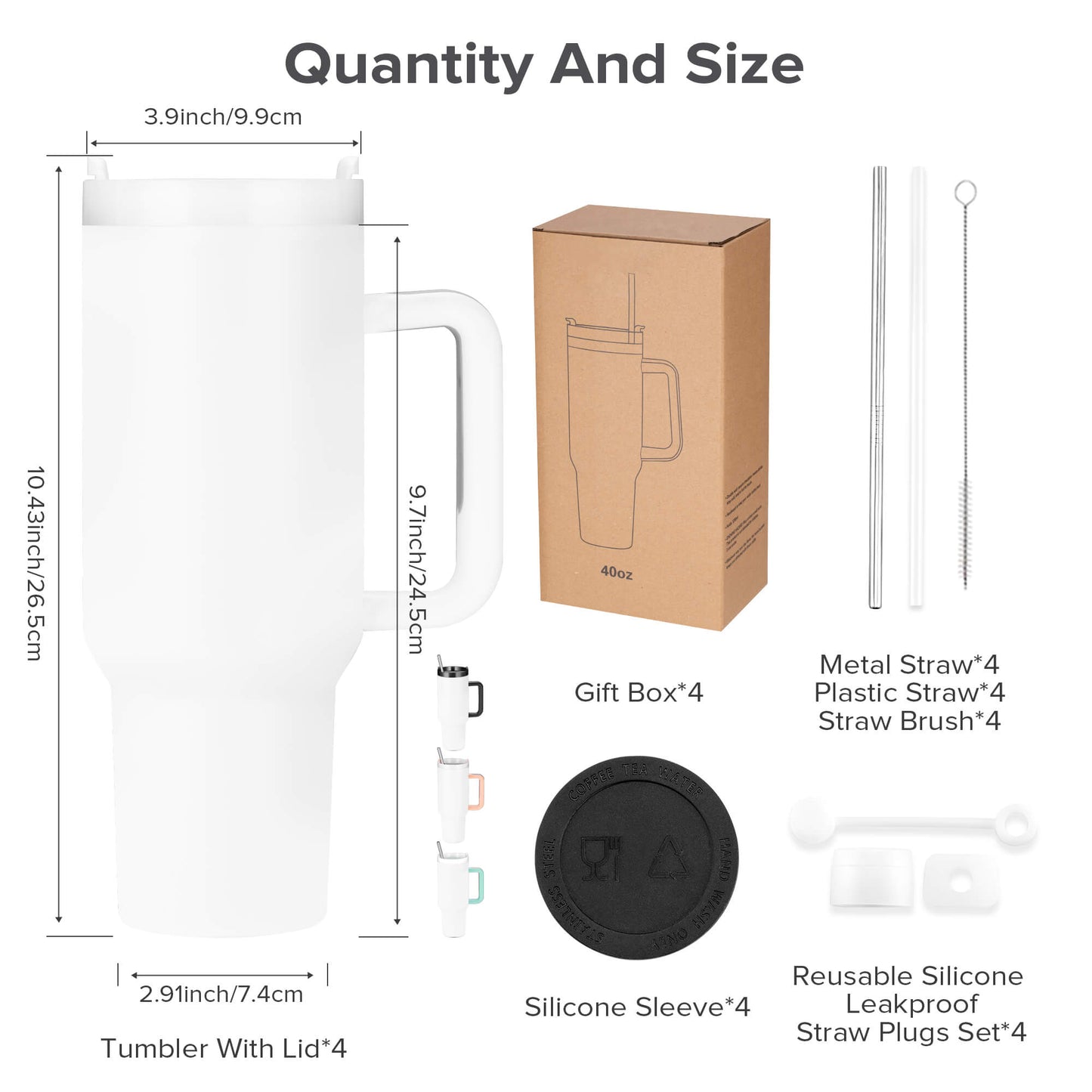 40oz Sublimation Tumbler with Removable Handle - Matte | 4 Pack