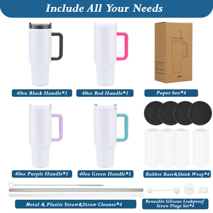 40oz Sublimation Tumbler with Removable Handle | 4 Pack