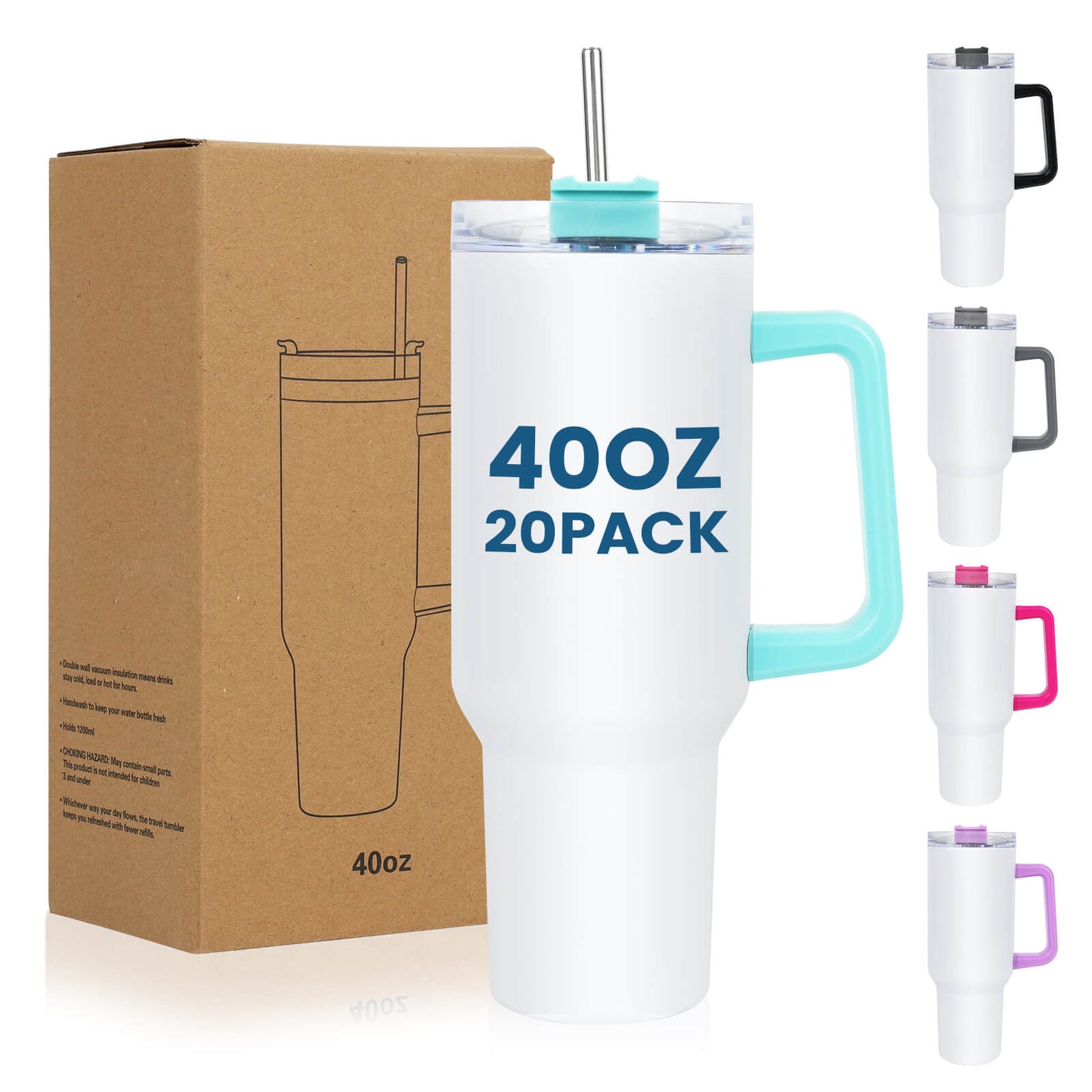 40oz Sublimation Tumbler With Removable Handle | 20 Pack