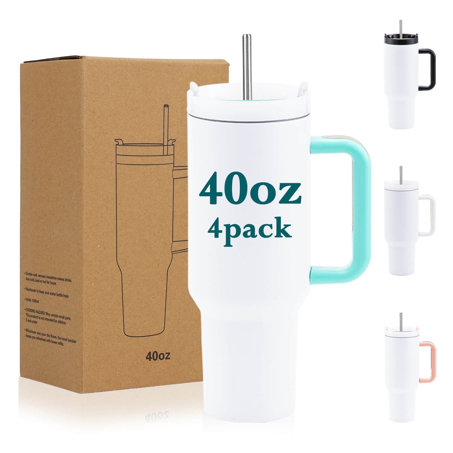 40oz Sublimation Tumbler with Removable Handle | 4 Pack