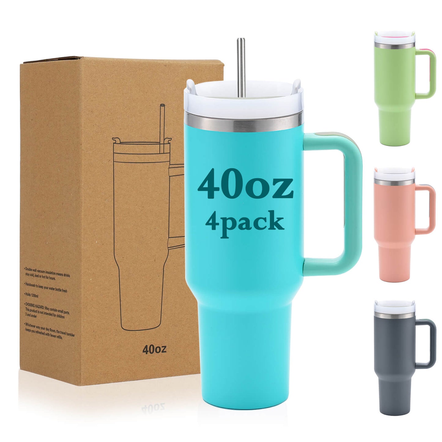 40oz Tan Stainless Steel Tumbler with Removable Handle | 4 Pack