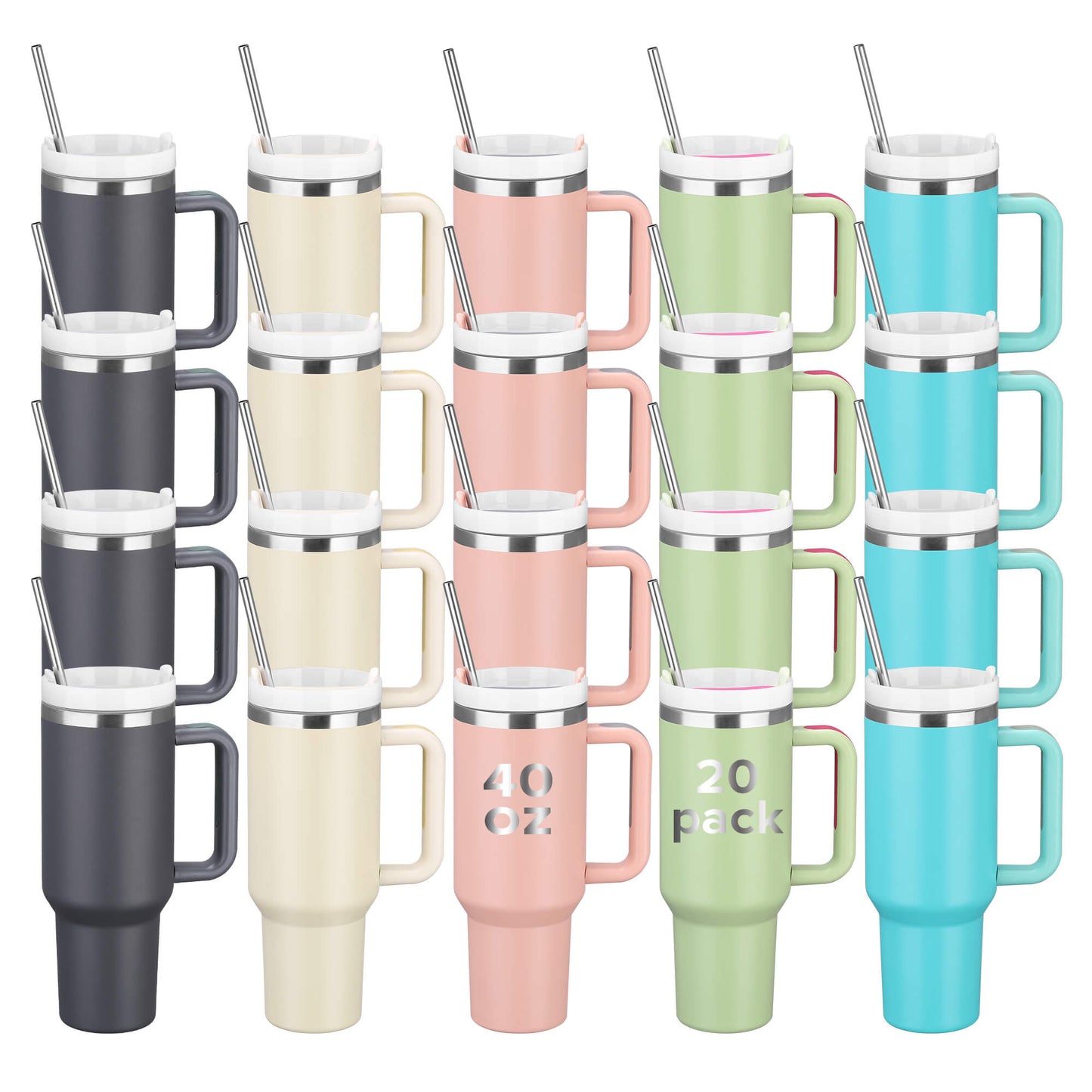 40oz Tan Tumbler with Removable Handle | 20 Pack - FASTSUB