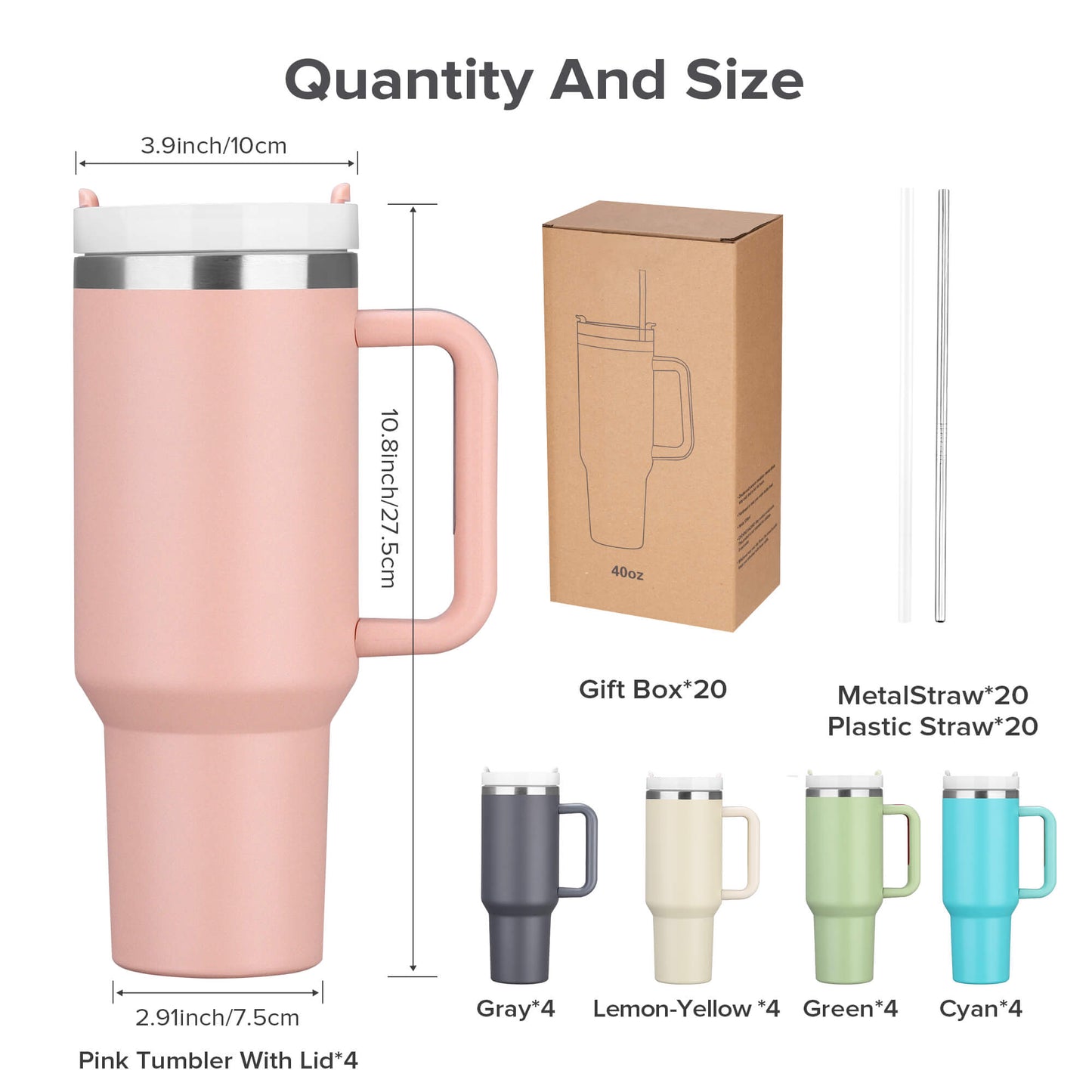 40oz Tan Tumbler with Removable Handle | 20 Pack - FASTSUB