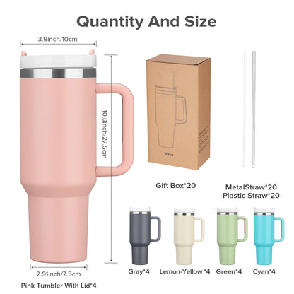 40oz Tan Tumbler with Removable Handle | 20 Pack - FASTSUB