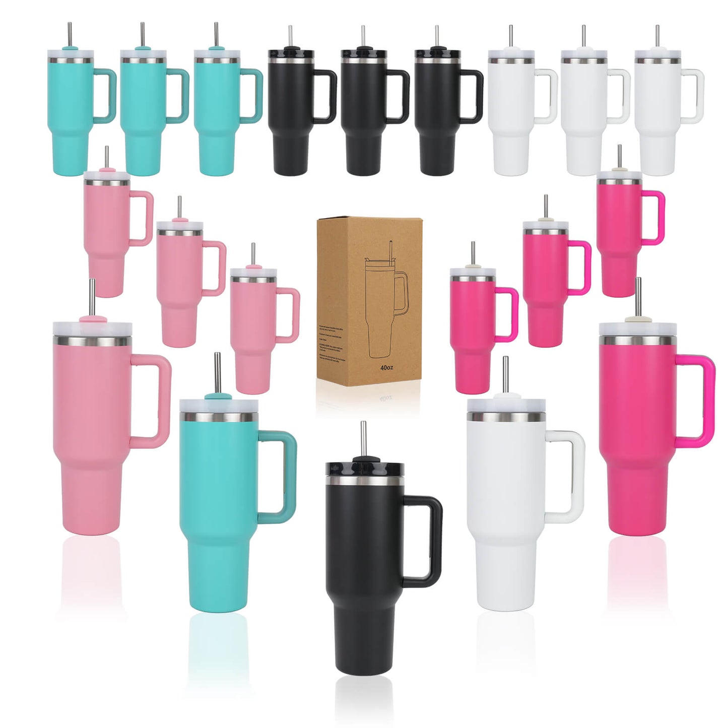 40 oz Powder Coated Tumbler With Handle | 20 Pack