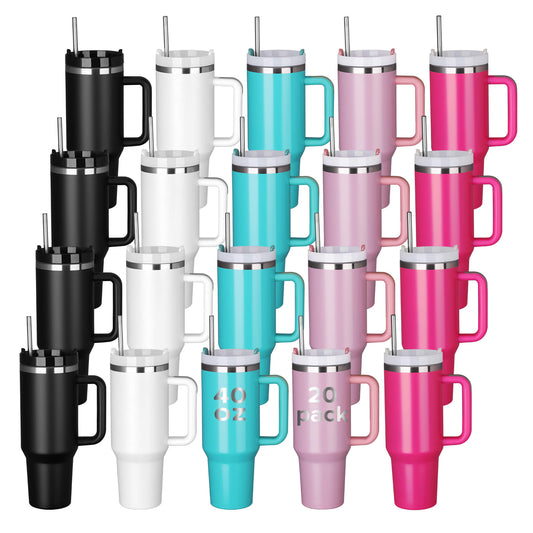 40 oz Powder Coated Tumbler With Handle | 20 Pack - FASTSUB