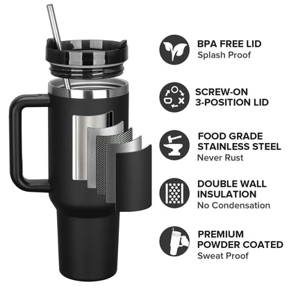40 oz Powder Coated Tumbler - Black | 20 Pack