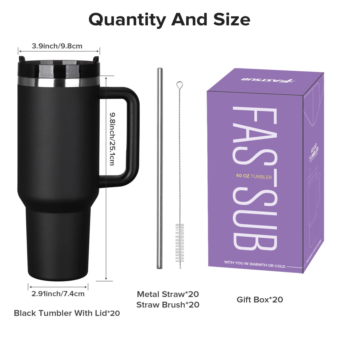 40 oz Powder Coated Tumbler - Black | 20 Pack